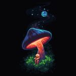  1other black_background closed_eyes full_body glowing_mushroom grass hands_on_own_knees highres mushroom no_mouth original pixel_art simple_background tofupixel 