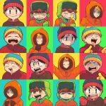  4boys anger_vein angry beanie black_hair blonde_hair blue_eyes brown_hair clenched_hands clenched_teeth crying eric_cartman frown gloves green_gloves hat hood kenny_mccormick kyle_broflovski male_focus multiple_boys open_mouth orange_eyes orange_hair pointing pointing_at_viewer sad smile south_park stan_marsh tears teeth tsunoji wavy_mouth winter_clothes yellow_gloves 