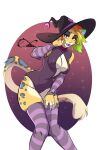  anthro breasts clothed clothing digital_media_(artwork) enreeu felid feline female hair halloween hi_res holidays invalid_tag katfishcom legwear leopard leopard_spots looking_at_viewer magic_user mammal open_mouth pantherine shaded simple_background smile solo spots stockings witch 