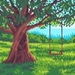  day english_commentary grass no_humans original outdoors pixel_art swing tofupixel tree 