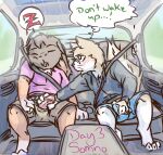  anthro blush bulge_grab car clothed clothing dankitty_(lavilovi) digital_media_(artwork) domestic_cat duo english_text erection eyes_closed felid feline felis genitals humanoid_genitalia humanoid_penis kinktober kinktober2022 lagomorph lavilovi leporid male male/male mammal masturbation penile penile_masturbation penis rabbit sambun_(tim) sex sleep_sex sleeping text vehicle 