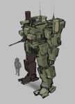  1other clenched_hand grey_background highres jacket mecha original radio_antenna robot science_fiction shoulder_cannon size_comparison standing turret xerbatt 