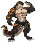  2022 abs absurd_res allosaurid allosaurus anthro barazoku barefoot biceps big_bulge big_muscles big_pecs bulge claws clothed clothing darknaigart digitigrade dinosaur feet hi_res huge_muscles male muscular muscular_anthro muscular_male navel obliques pecs reptile scales scalie simple_background smile solo standing teeth theropod thick_thighs topless topless_anthro topless_male underwear white_background 