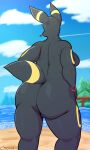  anthro anthrofied barely_visible_genitalia barely_visible_pussy beach breasts butt chowdie eeveelution female female_anthro generation_2_pokemon genitals hi_res nintendo nude pokemon pokemon_(species) pokemorph popsicle_stick public public_nudity pussy raised_tail rear_view seaside solo umbreon video_games 