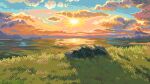  cloud cloudy_sky english_commentary grass highres no_humans original outdoors pixel_art sky sun sunrise tofupixel 