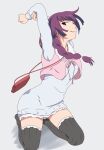  blue_eyes highres metarama monogatari_(series) owarimonogatari purple_hair senjougahara_hitagi thighhighs 