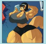  2022 abs absurd_res anthro big_breasts big_muscles bottomwear bra breasts clothing colored crater domestic_cat dreamerknight felid feline felis female gym gym_bottomwear gym_clothing gym_shorts hand_behind_head hi_res huge_breasts huge_muscles huge_thighs inside kitty_katswell looking_at_viewer mammal muscular muscular_arms muscular_female nickelodeon portrait punching_bag shaded shorts signature solo sports_bra standing t.u.f.f._puppy thick_thighs three-quarter_portrait three-quarter_view towel underwear 