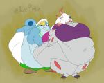 2022 anthro belly big_belly big_breasts blue_body blue_eyes blush breasts butt canid canine clothed clothing digital_media_(artwork) duo female female/female fur generation_8_pokemon hair hi_res hisuian_form hisuian_zoroark huge_breasts mammal morbidly_obese morbidly_obese_anthro morbidly_obese_female nintendo obese obese_anthro obese_female overweight overweight_anthro overweight_female paceplusle pokemon pokemon_(species) pokemon_legends_arceus regional_form_(pokemon) reptile scalie simple_background smile sobble thick_thighs video_games white_body white_fur 