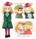  1boy 1girl blonde_hair closed_eyes coat english_text estella_havisham green_coat green_eyes hat long_hair medium_hair mittens mixed-language_text open_mouth phillip_pirrup south_park translation_request tsunoji wavy_hair 