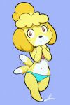  2020 animal_crossing anthro black_nose blonde_hair blue_bikini_bottom brown_eyes canid canine canis digital_drawing_(artwork) digital_media_(artwork) domestic_dog female fur hair isabelle_(animal_crossing) lavender_background looking_at_viewer mammal midriff mile multicolored_body multicolored_fur navel nerdoodlen nintendo raised_arms shih_tzu signature solo tail_motion tailwag toy_dog two_tone_body two_tone_fur video_games white_body white_fur yellow_body yellow_fur 