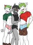 anthro anthrofied bottomwear briefs bulge clothed clothing clothing_lift colored_sketch crop_top fuze generation_3_pokemon generation_4_pokemon group hi_res land_forme_shaymin legendary_pokemon male male/male nintendo pantsless partially_clothed pokemon pokemon_(species) pokemorph poochyena shaymin shirt shirt_lift shorts shorts_down simple_background sketch sky_forme_shaymin t-shirt topwear trio underwear undressing video_games white_background 