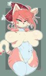  anthro big_breasts blush breasts covering covering_breasts curvy_figure domestic_cat ear_piercing felid feline felis female hi_res holding_breast huge_breasts looking_at_viewer mammal mao_xing piercing solo thick_thighs tinstarsp voluptuous wide_hips 