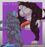  2022 abs anthro anthro_on_anthro back_muscles balls barefoot belly biceps big_balls big_muscles big_penis bodily_fluids border butt canid canine canis claws dominant dominant_male duo erection eye_contact eyebrows fangs feet felid fur genital_fluids genitals grey_border hi_res huge_balls huge_muscles huge_penis humanoid_genitalia humanoid_penis hybrid_genitalia hybrid_penis hypnosis hypnovember kento267 kneeling knot licking licking_lips licking_own_lips looking_at_another machairodontine male male/male mammal mind_control musclegut muscular muscular_male nude pecs penis precum purple_background sabertooth_(anatomy) scar self_lick simple_background smile standing submissive submissive_male teeth text tongue tongue_out triceps tuft url wolf 