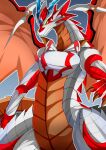  absurd_res brown_body brown_scales dragon dragon_drive dragonryuusuki hi_res horn male membrane_(anatomy) membranous_wings red_body red_eyes red_scales scales senkoukura simple_background solo spikes white_body white_scales wings yellow_sclera 