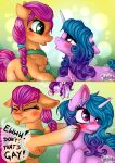  &lt;3 2021 2_panel_comic absurd_res blep blue_hair blush braided_hair braided_ponytail chest_tuft coat_markings denied digital_media_(artwork) disgust duo ear_blush ears_back ears_down earth_pony english_text equid equine ew eye_contact eyelashes eyes_closed female female/female feral fetlocks floppy_ears fur green_eyes group hair hasbro hi_res hooves horn horse inner_ear_fluff izzy_moonbow_(mlp) julunis14 looking_at_another looking_away mammal mlp_g5 my_little_pony orange_body orange_fur pegasus phone pink_body pink_fur pipp_petals_(mlp) pivoted_ears pony purple_body purple_eyes purple_fur purple_hair pushing pushing_away raised_hoof safe_(disambiguation) signature speech_bubble sunny_starscout_(mlp) taking_photo text tongue tongue_out trio tuft unicorn wings 