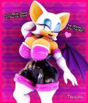  &lt;3 3d_(artwork) absurd_res anthro big_breasts boots breasts camel_toe chiropteran cleavage clothed clothing dialogue digital_media_(artwork) english_text female footwear gloves handwear hi_res huge_breasts legwear looking_at_viewer mammal one_eye_closed open_mouth rouge_the_bat sega solo sonic_the_hedgehog_(series) tahlian text thick_thighs thigh_boots thigh_highs wings wink 