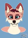  ambiguous_gender anthro blue_eyes bust_portrait canid canine cel_shading digital_media_(artwork) eyelashes eyeliner flat_shading fox fur hair hi_res looking_at_viewer makeup mammal mynka portrait raelynn_(mynka) red_fox shaded simple_background vector_art white_body 