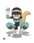  2022 anthro bastoasts clawed_fingers clothed clothing colored crouching domestic_cat evil_grin felid feline felis female grin hi_res hunting kitty_katswell mammal nickelodeon shaded signature simple_background smile solo t.u.f.f._puppy white_background 