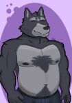  adastra adastra_(series) amicus_(adastra) anthro biped canid canine canis clothed clothing echo_project fur grey_body grey_fur hi_res male mammal multicolored_body muscular nipples pluto47 simple_background smile solo video_games visual_novel wolf 