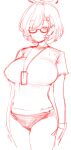  1girl berserkert blue_archive breasts buruma chihiro_(blue_archive) glasses gym_uniform hair_ornament hair_over_one_eye hairclip halo highres lanyard large_breasts sketch white_background 