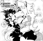  2021 absurd_res anthro black_and_white blush breast_squish breasts breasts_frottage canid canid_demon canine canis clothed clothing collar demon digital_media_(artwork) dress duo eyebrows eyelashes eyes_closed female female/female hair head_grab hellhound helluva_boss hi_res horn humanoid humanoid_on_anthro imp interspecies kiss_on_lips larger_female lipstick long_hair loona_(helluva_boss) makeup mammal millie_(helluva_boss) moisesgrafic monochrome pupils shirt shocked size_difference small_pupils smaller_female squish surprise surprise_kiss surprised_expression text topwear url wide_eyed wolf 