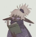  blonde_hair book brown_body brown_skin cloak clothing cowl dark_body dark_skin ear_piercing ear_ring eyewear female freckles glasses goblin hair humanoid light_hair piercing ponytail purple_clothing purple_eyes ring_piercing solo tateoftot white_eyelashes white_hair 