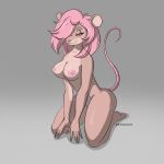  absurd_res battocks butt female fur grey_body hair hi_res mammal mommylemon mouse mouse_tail murid murine nipples pink_body pink_fur pink_hair pink_nipples pink_skin pink_tail rodent solo 