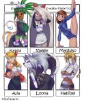  action_pose alia_(megaman_x) anthro blaster_master blonde_hair blue_eyes bra breasts brown_hair camel_toe canid canid_demon clothed clothing demon dress elemental_creature female flora_fauna fur genitals group h-picaso hair hallibel hazbin_hotel hellhound helluva_boss hi_res human humanoid_genitalia humanoid_pussy kanna_(blaster_master) leona_heidern leotard long_hair loona_(helluva_boss) mammal navel open_mouth plant pose pupils pussy red_sclera shirt slit_pupils tank_top topwear under_boob underwear vaggie_(hazbin_hotel) video_games white_body white_fur white_hair 