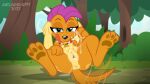  absurd_res canid canine dragon female feral friendship_is_magic genitals hasbro hi_res looking_at_viewer mammal metalhead97 my_little_pony orange_body pussy smolder_(mlp) solo spread_legs spreading young 