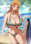  1girl bad_anatomy breasts commentary_request cropped large_breasts md5_mismatch nami_(one_piece) one_piece qdoujin resolution_mismatch solo source_larger swimsuit wet wet_clothes wet_swimsuit 