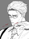  1boy blood blood_on_face collared_shirt ega_(egavinote) goggles jujutsu_kaisen lips looking_at_viewer male_focus nanami_kento necktie parted_lips portrait shirt short_hair solo suspenders 