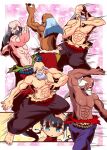  1boy 1girl :o abs arm_up bald bangs barefoot beard black_hair black_pants blue_eyes blue_hair blush breasts_day brown_pants dark-skinned_male dark_skin facial_hair grey_hair long_hair mayu-tan_no_kung_fu monk_(sekaiju) multiple_views mustache naga_u palm-fist_greeting pants parted_lips pectorals purple_pants red_pants red_shirt sekaiju_no_meikyuu sekaiju_no_meikyuu_3 shirt sleeveless sleeveless_shirt speed_lines topless_male twintails white_hair 