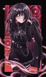  1girl absurdres black_hair chain chainsaw_man earrings gantai-_(gxntai) gothic highres jewelry looking_at_viewer red_eyes ringed_eyes scar scar_on_face solo yoru 