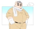  2022 anthro belly big_belly bottomwear clothing domestic_pig eyewear hi_res humanoid_hands inunoshippo kemono male mammal overweight overweight_male pants porco_rosso scarf shirt solo suid suina sunglasses sus_(pig) topwear 