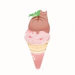  animal cat chai_(drawingchisanne) dessert food food-themed_creature food_focus ice_cream ice_cream_cone looking_back mint no_humans on_food original simple_background sitting_on_food undersized_animal white_background 