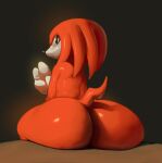  anthro big_butt black_eyes butt clothing echidna gloves hair handwear hi_res huge_butt knuckles_the_echidna looking_back male mammal monotreme nude red_body red_hair sega sitting solo sonic_the_hedgehog_(series) sqoon 