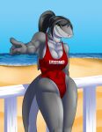  anthro beach breasts cleavage clothed clothing female fish hi_res lifeguard marine seaside shark solo swimwear yeyeialba 