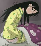  ass bed black_eyes black_hair bunny butt_crack downblouse downpants haruyama_kazunori kitsu_chiri long_hair open_clothes open_shirt pajamas panties pants_pull pulled_by_self sayonara_zetsubou_sensei shirt solo staring under_covers underwear white_panties 