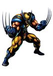  3d absurdres belt blue_footwear bodysuit boots claws highres male_focus marvel marvel_vs._capcom marvel_vs._capcom_3 mask mori_toshiaki muscle official_art open_mouth solo wolverine x-men yellow_bodysuit 