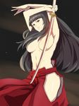  armpits arms_up bangs black_eyes black_hair blunt_bangs breasts censored convenient_censoring hakama jack_hamster japanese_clothes jojo_pose katana large_breasts long_hair navel original pose red_hakama solo sword topless weapon 