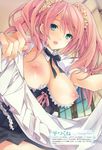 absurdres areolae breasts copyright_request covered_nipples face highres large_breasts long_hair open_clothes open_mouth open_shirt pink_hair polka_dot shirt solo taira_tsukune twintails 