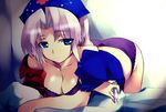  blue_eyes braid hat long_hair nurse_cap panties sawamura_hikaru silver_hair solo syringe touhou underwear yagokoro_eirin 