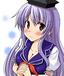  blush breasts cleavage kamishirasawa_keine kazami_ruku large_breasts long_hair purple_hair red_eyes solo touhou 