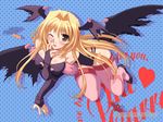  bat bat_wings blonde_hair cosplay head_wings highres hinata_mutsuki kinoshita_rumi long_hair pia_carrot_(series) pia_carrot_e_youkoso!! solo thighhighs vampire_(game) wings 