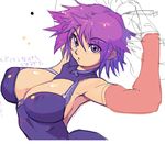  armpits bad_id bad_pixiv_id bare_shoulders blue_eyes blue_hair breasts cleavage elbow_gloves fuurai_no_shiren gloves large_breasts metata oryuu short_hair skin_tight solo 