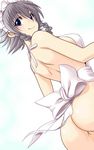  apron ass blue_eyes braid izayoi_sakuya maid maid_headdress naked_apron ooike_teru short_hair silver_hair solo touhou twin_braids 