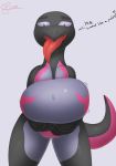  anthro belly belly_jiggle big_belly female hi_res inflation j5furry looking_at_viewer nintendo nude pok&eacute;mon pok&eacute;mon_(species) reptile salazzle scalie simple_background solo tongue tongue_out video_games white_background 