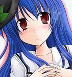  blue_hair blush hinanawi_tenshi kazami_ruku lowres red_eyes solo touhou 