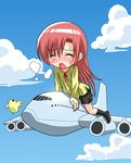  acrophobia aircraft airplane bird blush breath closed_eyes cloud crotch_rub day giantess hayate_no_gotoku! jet katsura_hinagiku long_hair non-web_source open_mouth pink_hair sexually_suggestive skirt sky socks solo sweat 