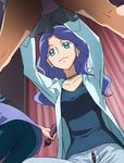  ass bike_shorts blue_eyes blue_hair earrings eggplant from_below haruyama_kazunori heartcatch_precure! jewelry kurumi_sakura long_hair panties precure solo_focus underwear unzipped upskirt 